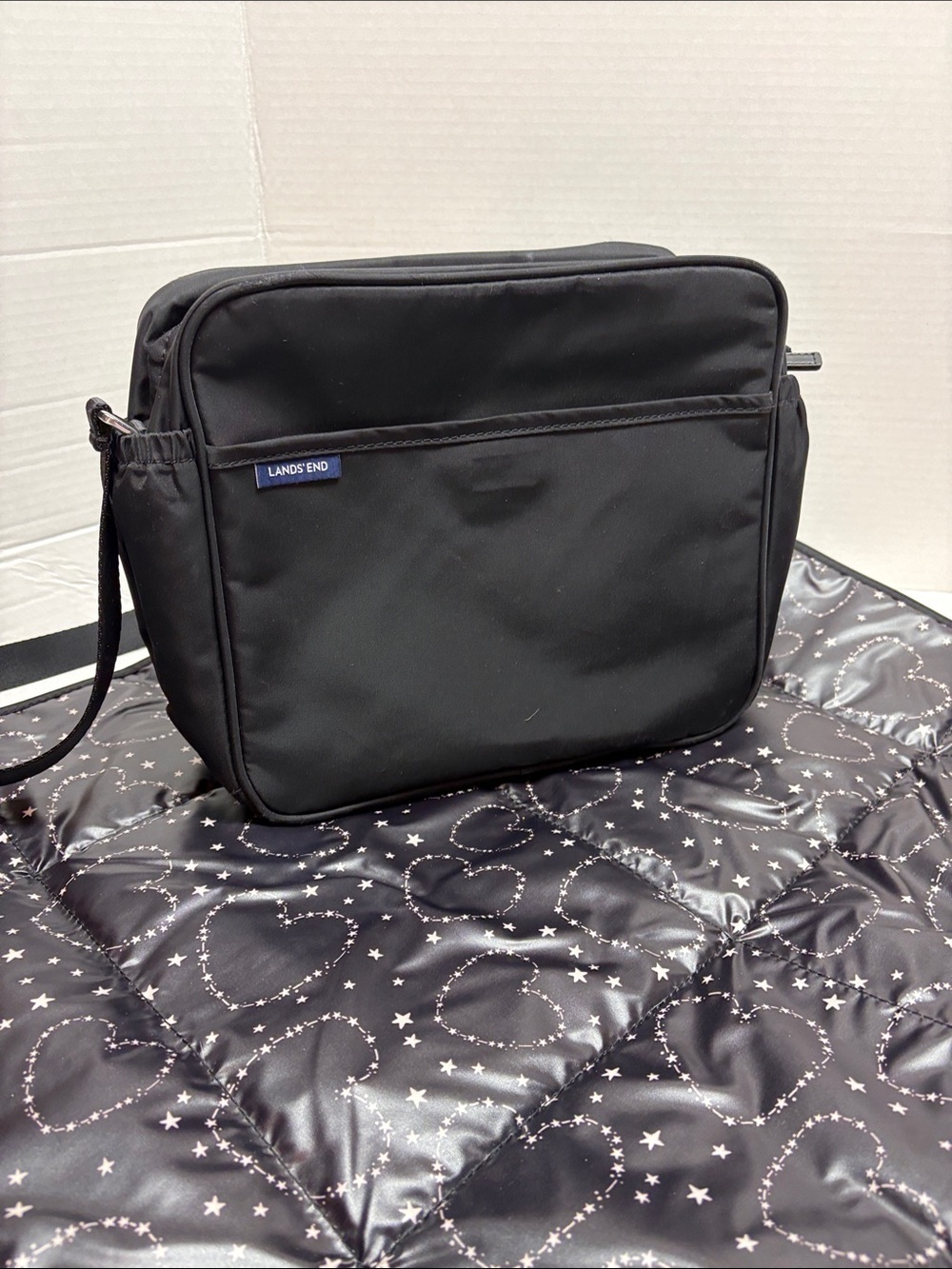Lands' End Black with star/heart lining and matching changing pad Shoulder Bag
